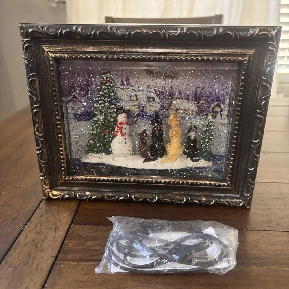 RAZ Imports Lighted Snow Globe Water Lantern Christmas Dogs Santa Scene    READ